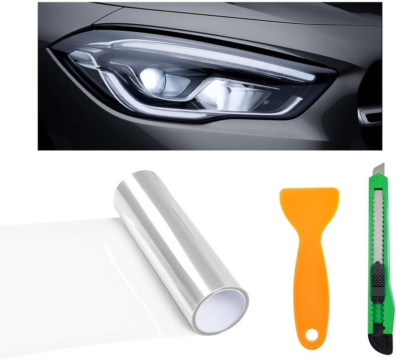 KVAEY Car Light Tint Film, 12×48 Inch Tint Vinyl Wrap Film Roll with Squeegee and Cutter, Self-Adhesive Film Sticker for Car Headlights Tail Lights Fog Lights, Car Accessories - Image 1